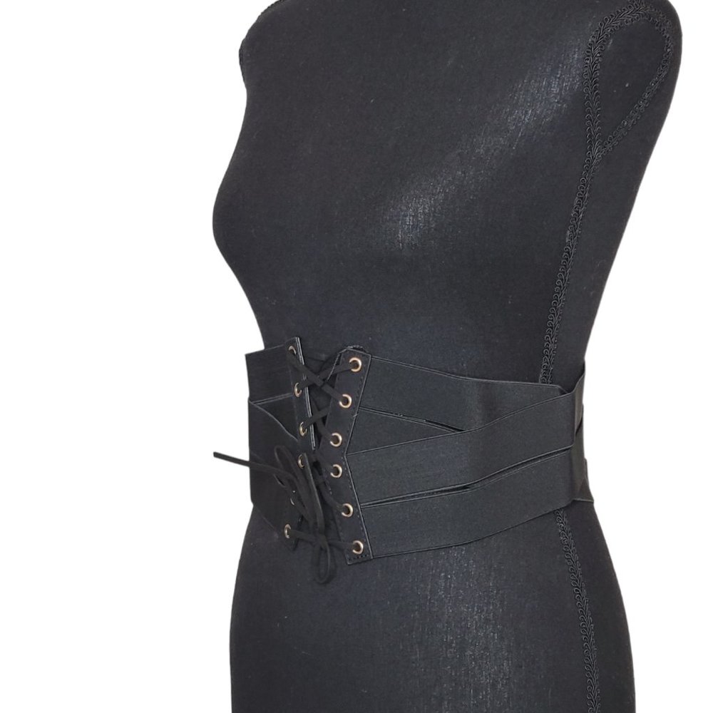 Black Wide Corset Wide Waist Corset Cinch Belt Leather Gold Metal Zipper